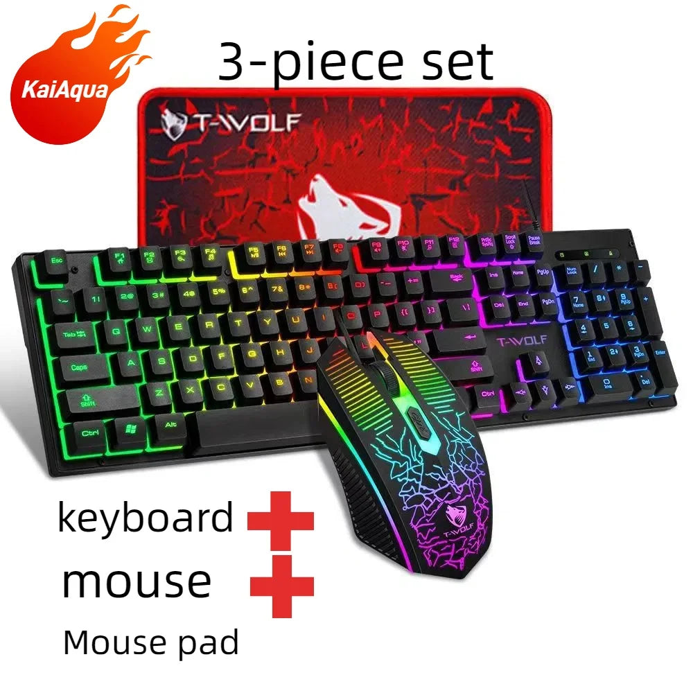T-WOLF Thunderwolf TF880 Wired Keyboard, Mouse, Headphones and Audio Five-piece E-sports Game Enjoy Super Fast Moving Speed.