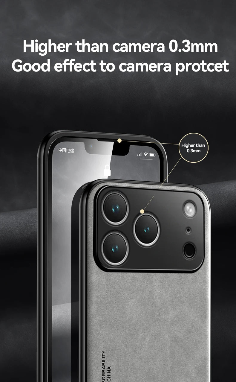 Luxury Leather Case For iPhone 17 16 15 14 13 12 11 Pro Max Plus 13 12 Mini 17 Air 16E Cover With Metal Plate Support Car Hold