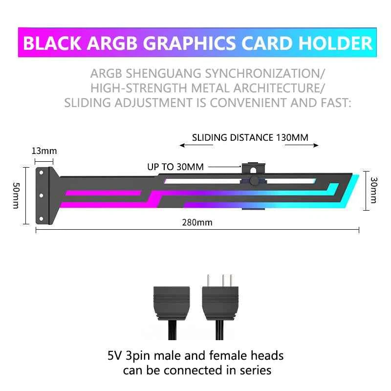 Power train ARGB Graphics Card GPU Holder Adjustable Height Horizontal GPU Bracket  AURA SYNC GPU Video Card Holder