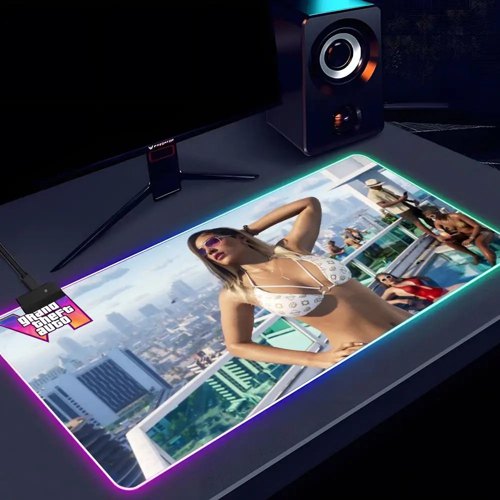 Game G-gta 6 Mouse Pad RGB Luminous 900X400mm Large Table Mat Non-slip Extra Large Game Office Mouse Pad
