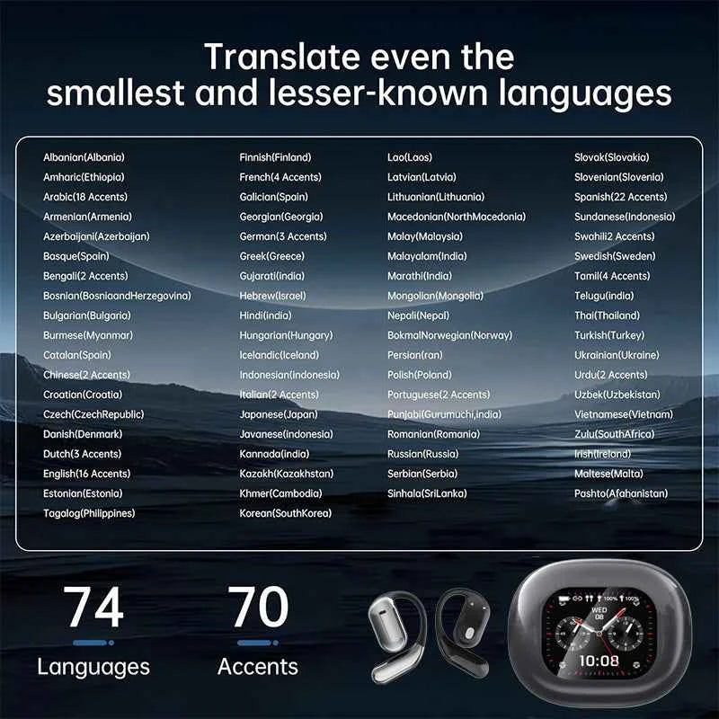 UYUXIO OWS Real Time Translation Earbuds with 144 Languages AI Translating Earphone with LCD Touch Screen Ear Buds Headphone