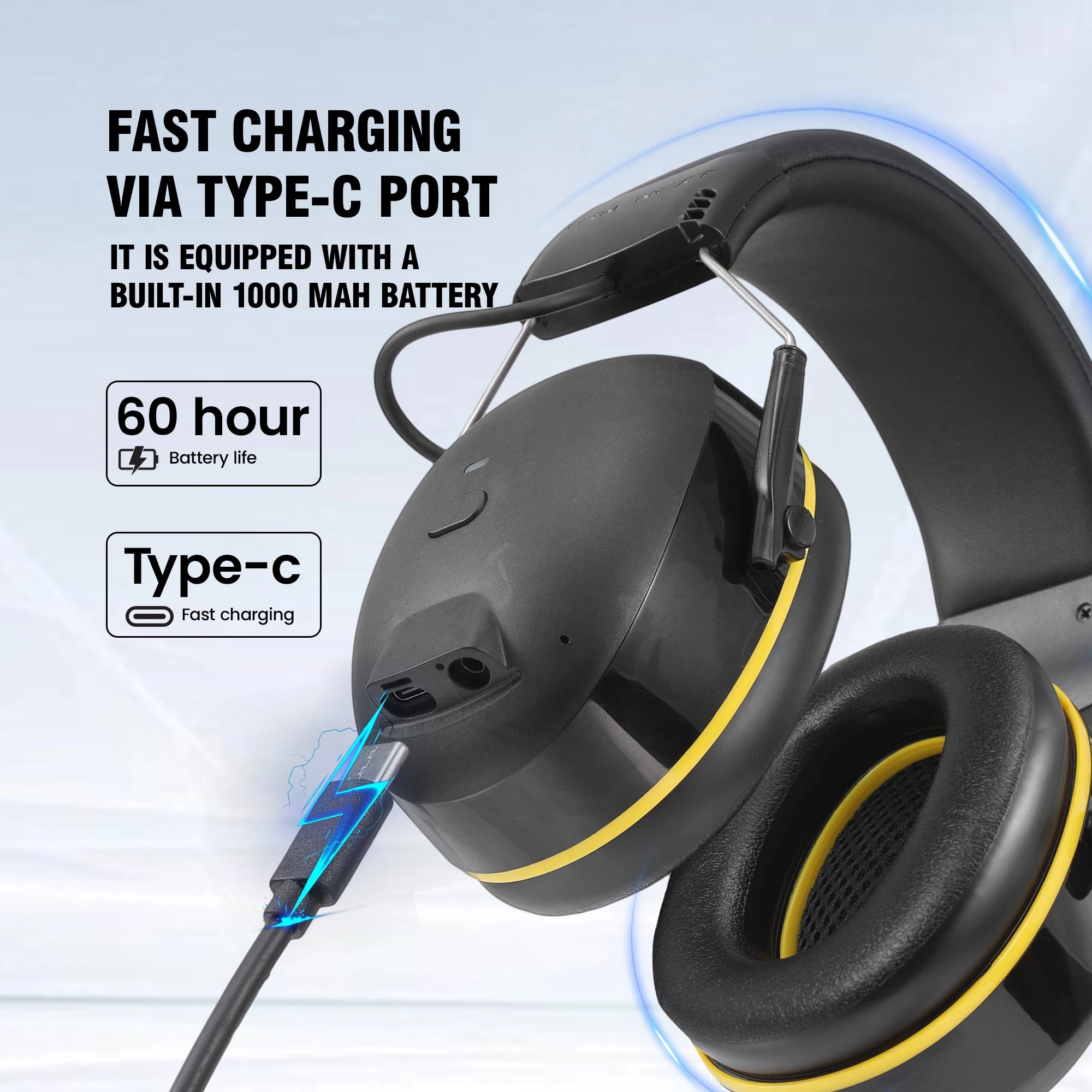 30dB SNR Hearing Protection Headphones with Bluetooth Rechargeable Noise Reduction Safety Ear Muffs Wireless Hearing Protector