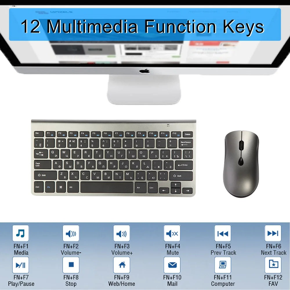 Mini Wireless Keyboard and Mouse 2.4G Protable Silent Mice Russian Korean Hebrew US Keyboard Kit for Laptop Mac PC TV Box