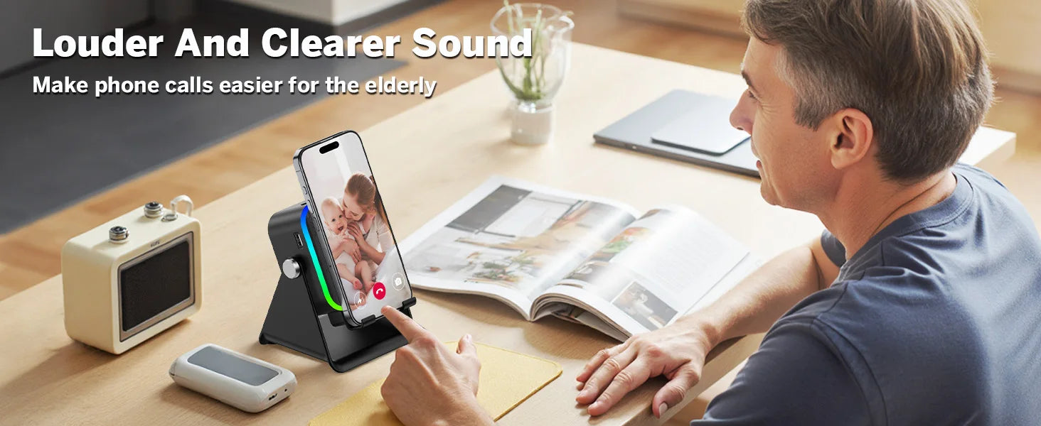 5 in 1 Wireless Induction Speaker with RGB Lights HIFI Sound Portable Bluetooth Phone Holder 8 Modes Auto-Induction Christmas Gift