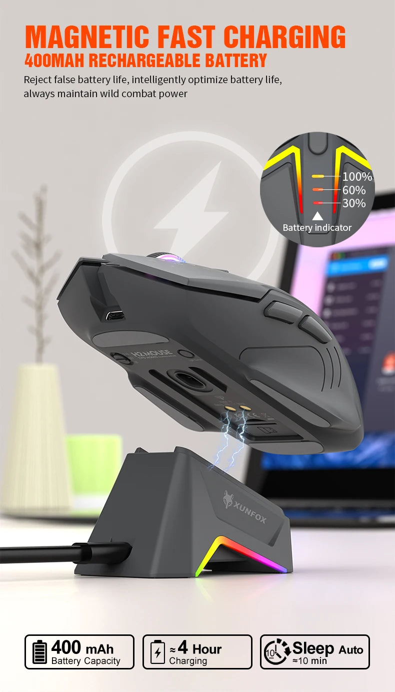 H2 Mouse, lightweight S205, three-mode wireless Bluetooth mouse for gaming, charging, RGB lighting, suitable for