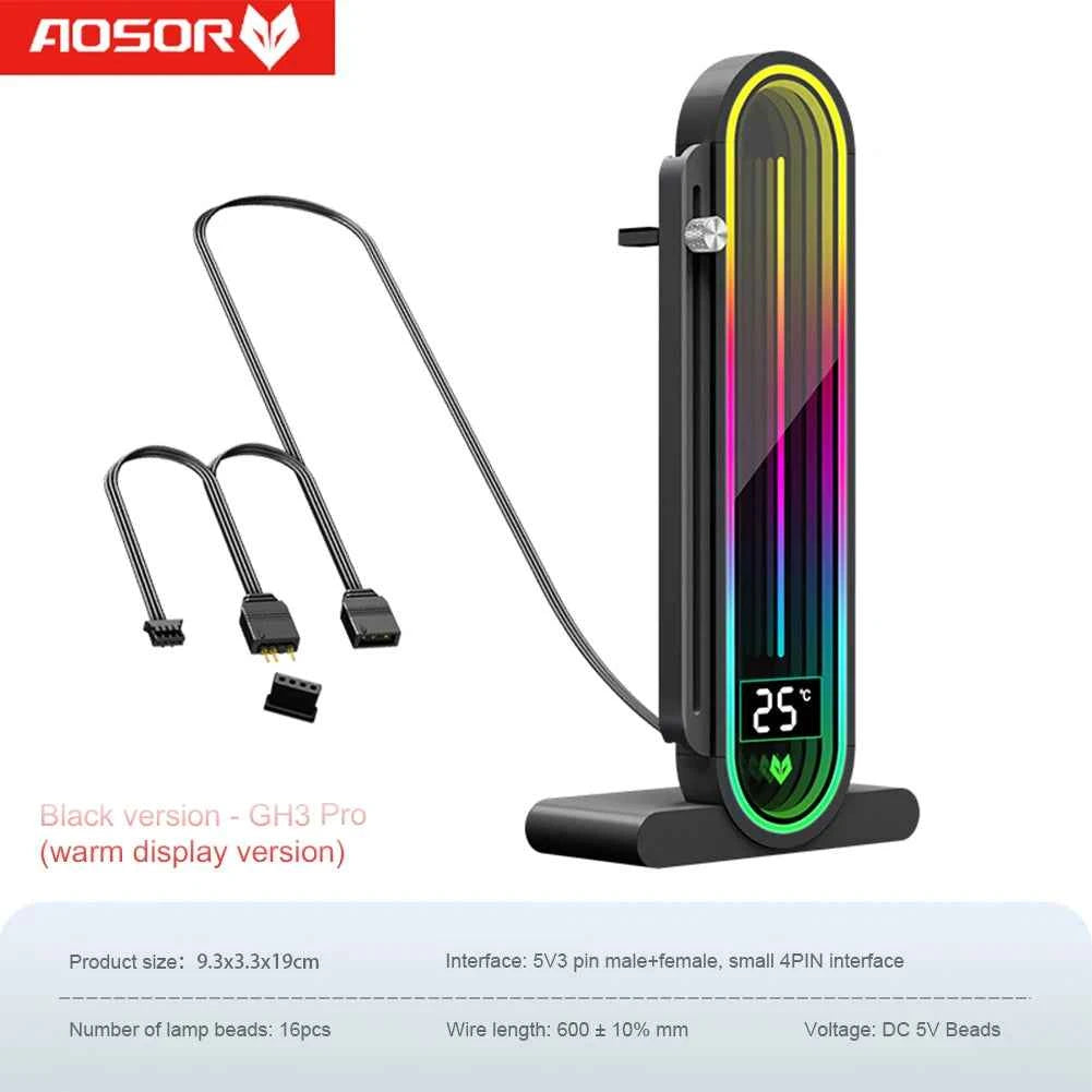 ARGB Graphics Card Bracket With Temperature Display GPU Anti-Sag Holder Bracket Video Card Bracket Adjustable Height 5V 3Pin