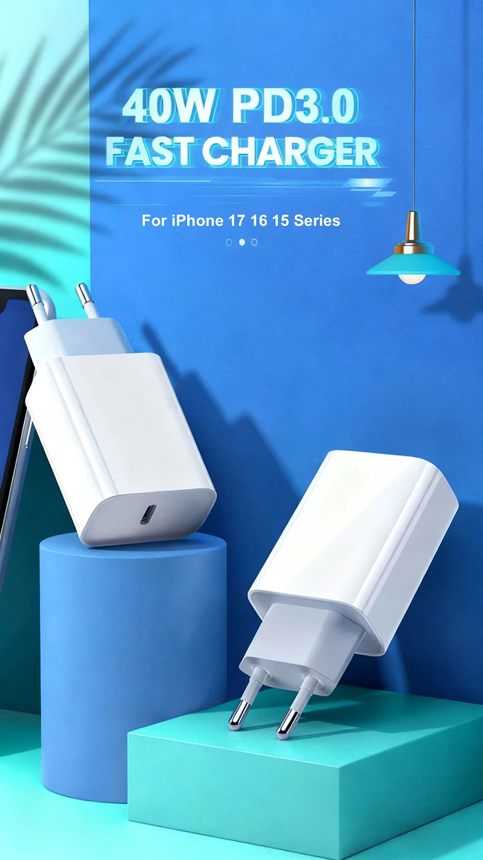 PD 40W Type C Charger Fast Charging Adapter For iPhone 17 13 11 12 14 15 16 Pro Max Plus  Charger USB-C Type C Cable