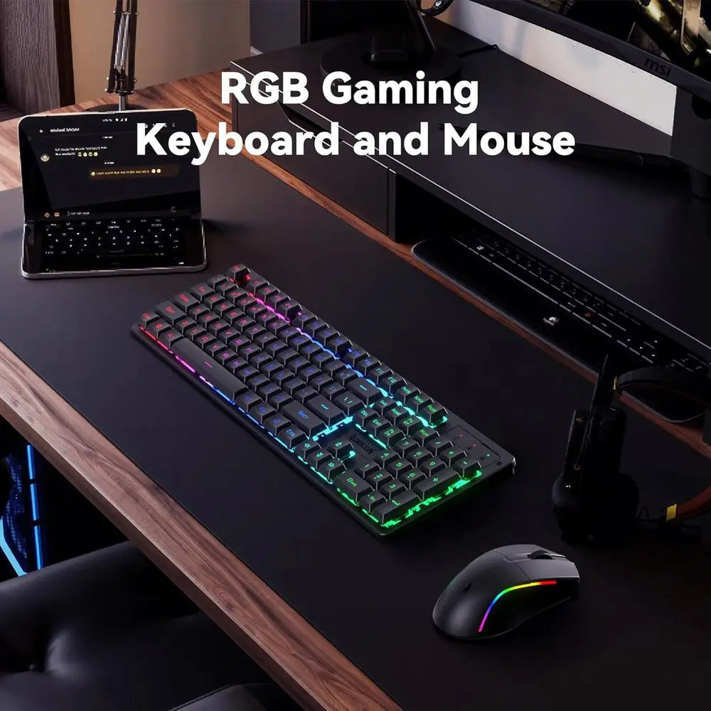 Wireless RGB Gaming Keyboard and Mouse Combo, 3 Modes, 10,000 DPI Mouse, 65g Lightweight, 25-Key Anti-Ghosting for PC
