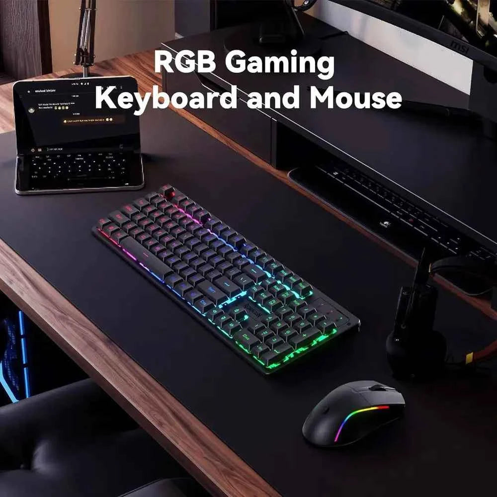Wireless RGB Gaming Keyboard and Mouse Combo, 3 Modes, 10,000 DPI Mouse, 65g Lightweight, 25-Key Anti-Ghosting for PC
