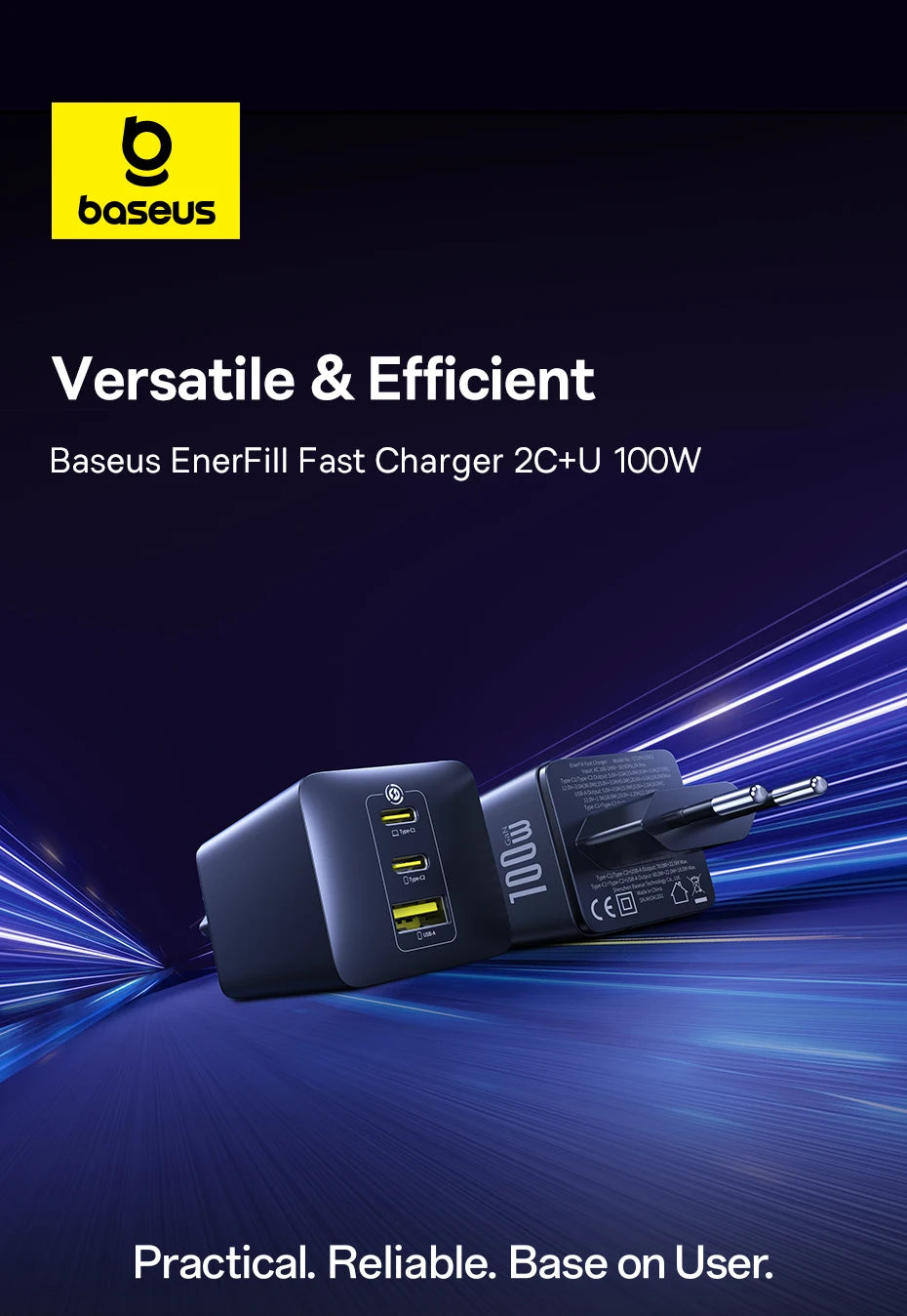 Baseus 100W GaN Charger Fast Charger For Xiaomi Samsung iPhone 17 16 15 Laptop Tablet Charger PD Charger With USB Phone Charger