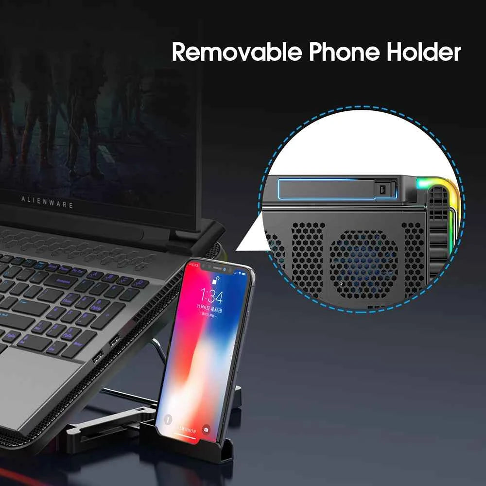 Coolcold 15.6-17.3inch Laptop Cooling Pad with 6 Quiet Fans,7 Height Wind Speed Adjustable, Laptop Cooer With Mobile Phone holder