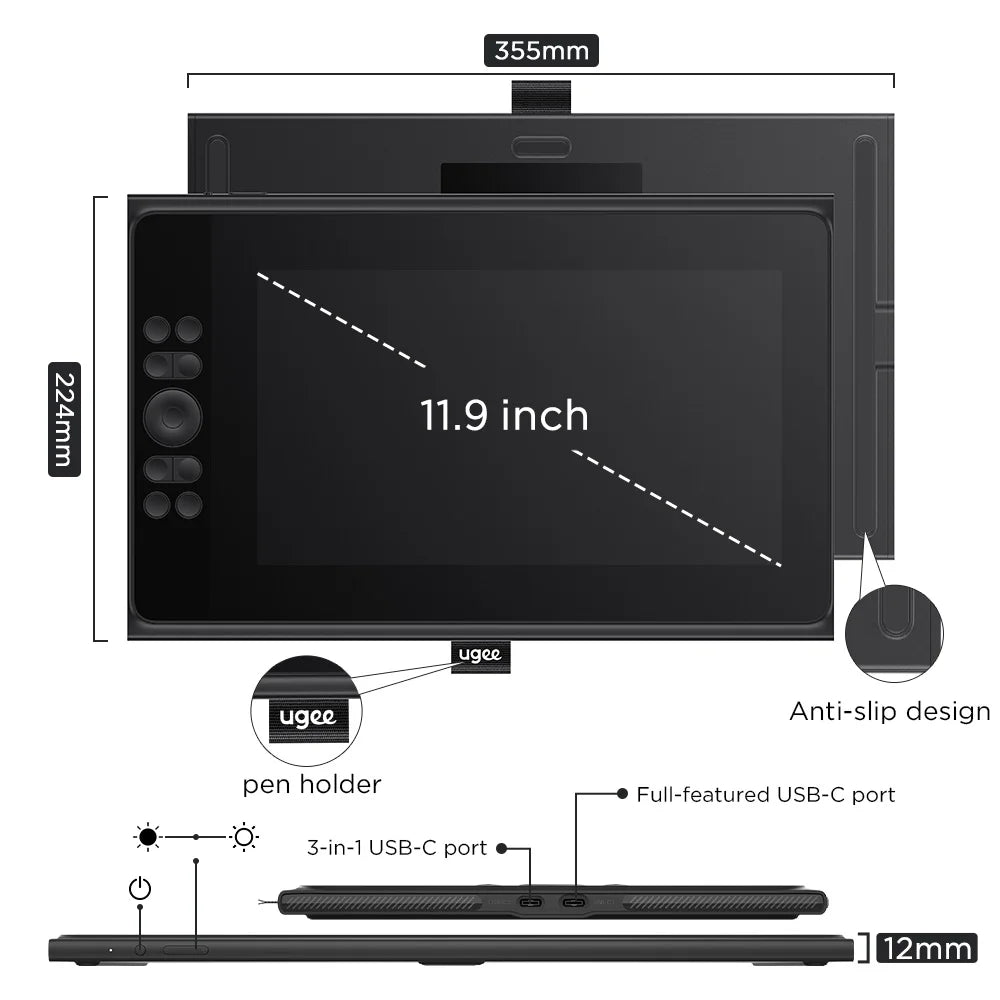 Ugee UE12 & UE12 Plus Drawing Tablet Graphic Table  Draw Display Digital Board Writing Pad Monitor for PC Windows Design Android