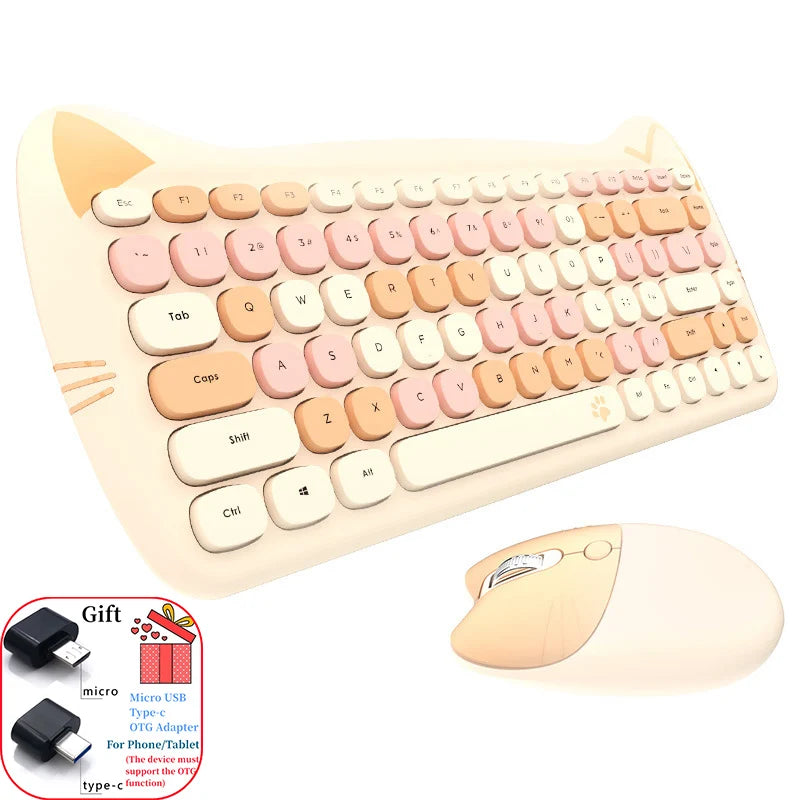 MOFII Kawaii Cat 2.4G Wireless Keyboard and Mouse Set Cute Lipstick Punk Keyboards and Mice Combos for Laptop PC Home Office - WinSupport Tech