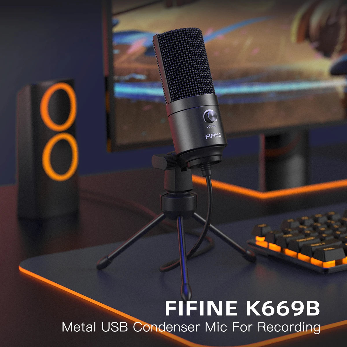 FIFINE K669B USB Condenser Microphone with Gain Knob, Metal Recording Mic for Home Studio, Podcasting, Voice-over, Laptop, Windows - WinSupport Tech