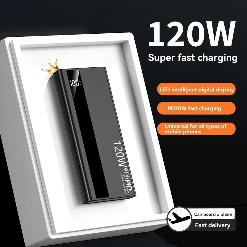 Lenovo 120W 500000mAh Capacity Power Bank Portable Super Fast Charging LED Digital Display External Battery for iPhone Samsung