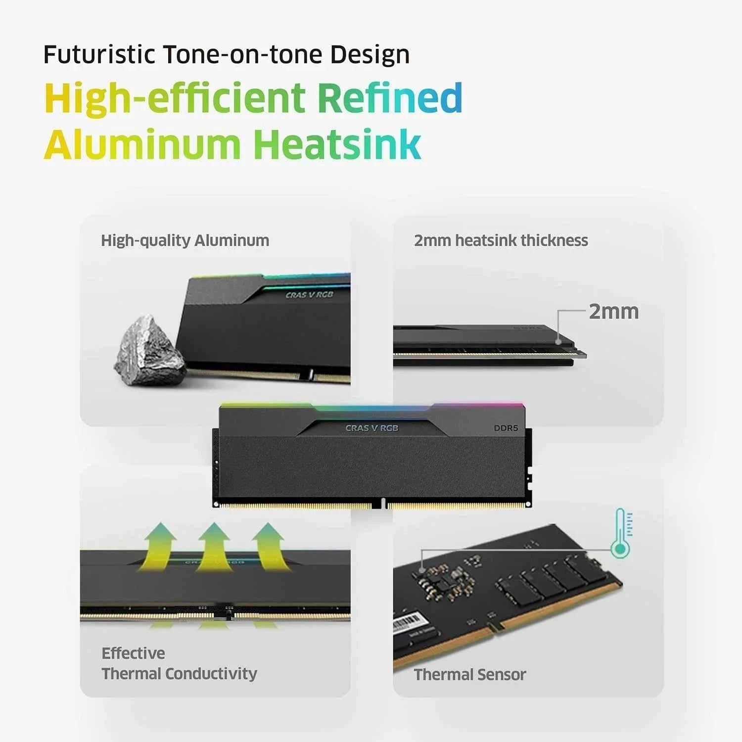 CRAS V RGB DDR5 64GB (2x32GB) 6000MHz CL30 A-DIE 1.35V Gaming Desktop Ram Memory SK Hynix Chip XMP 3.0 / AMD Expo Ready - Black