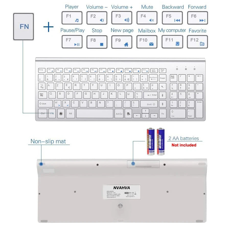 Wireless French Keyboard and Mouse Combo AZERTY Layout 2.4G USB Silent Ultra-Thin Compact Scissor for PC Laptop Desktop Windows