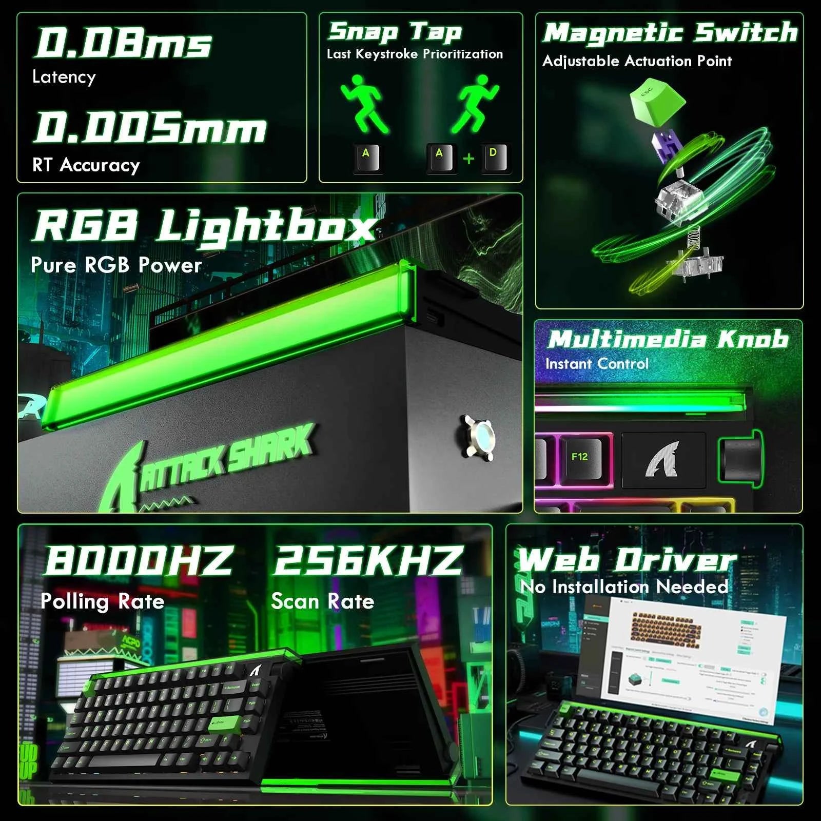 ATTACK SHARK R85 HE Wired 75% Hall Effect Rapid Trigger Mechanical RGB Gaming Keyboard with 8K Polling,0.05mm RT Accuracy