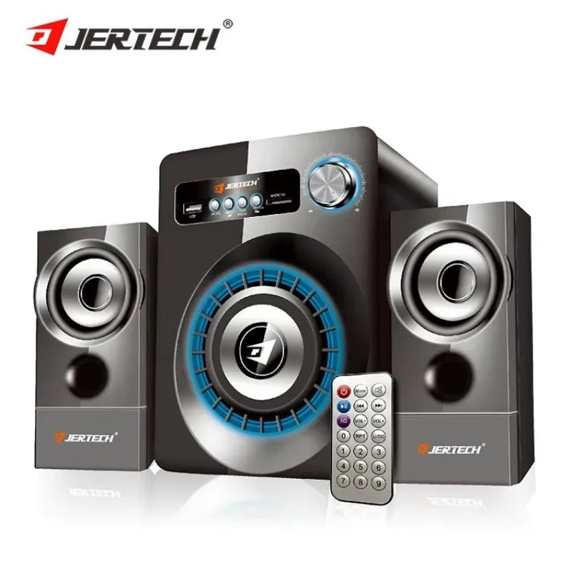 JERTECH Professional Monitor Sound Equipment Computer Speakers USB Wired Bluetooth Subwoofer Amplifier Audio Set with LED Remote