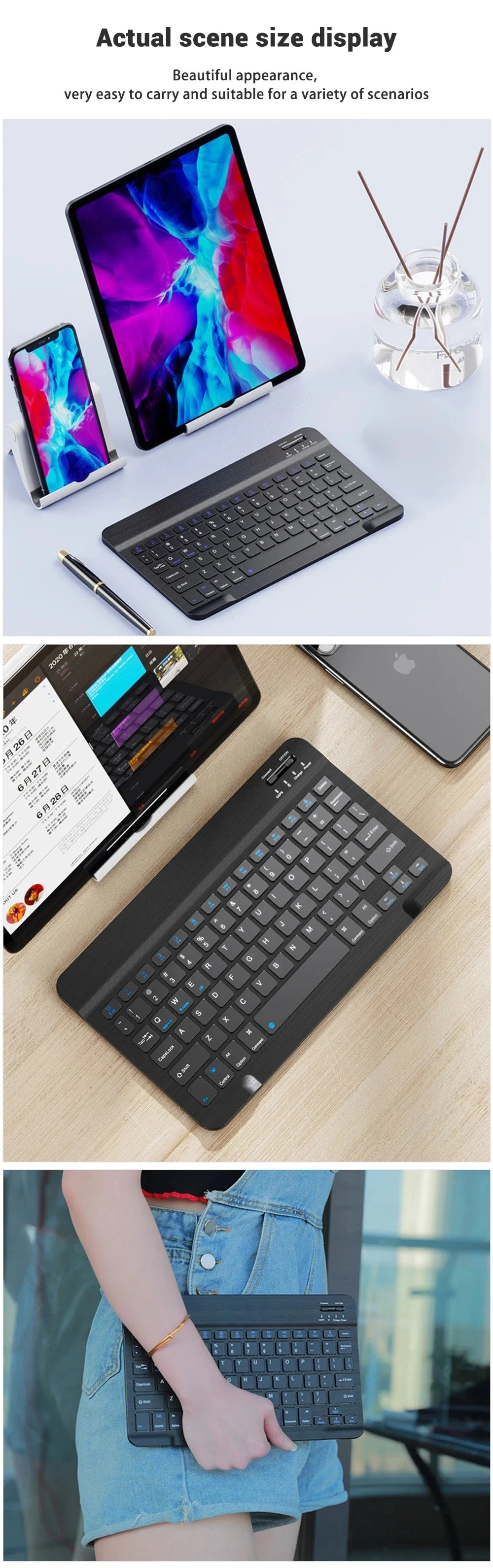 2026 Portable Bluetooth Backlit Keyboard For Xiaomi iPad / iOS Android Windows Tablet Phone Wireless Keyboard With Mouse Spanish