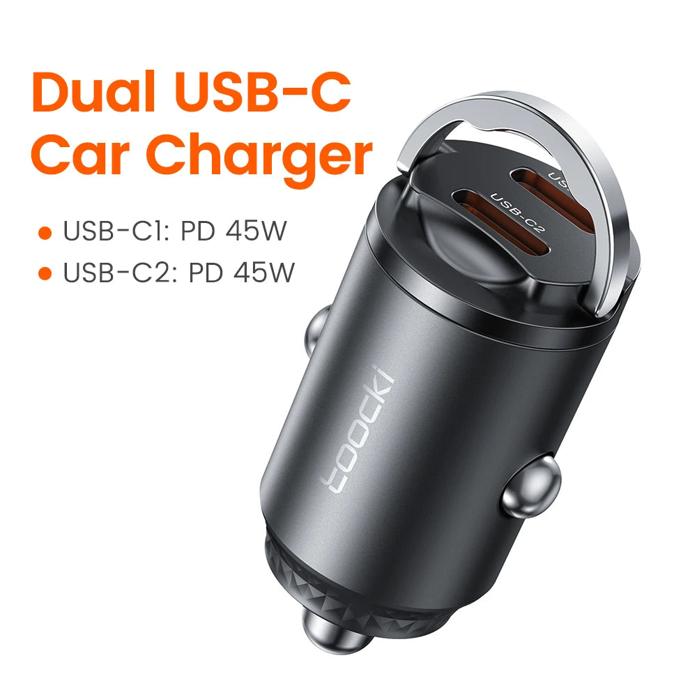 Toocki 45W USB Type C Dual Ports Car Charger Quick Charge 3.0 FCP SCP For iPhone Xiaomi Huawei Samsung Fast Charging Car Charger
