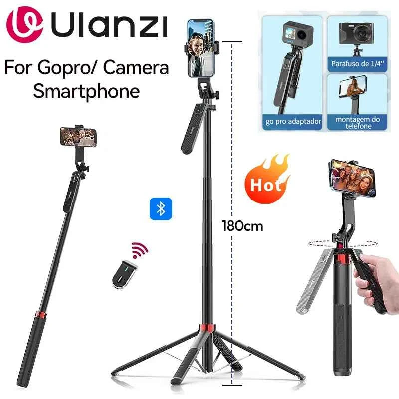 Ulanzi MA09 1.8m Selfie Stick Tripod for iPhone 17 15 Android Phone with Remote Control Panoramic Ball Head Holder U200 VL49 Kit