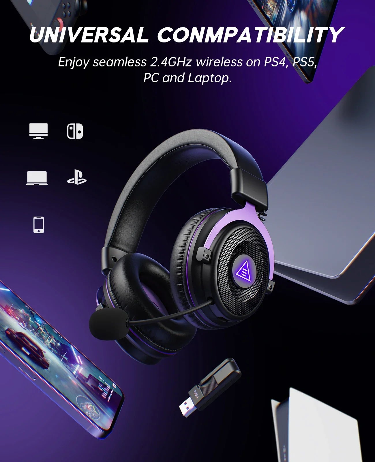 Oneodio EKSA E900 WT 2.4G Wireless Gaming Headset (Tri-Mode) With Mic