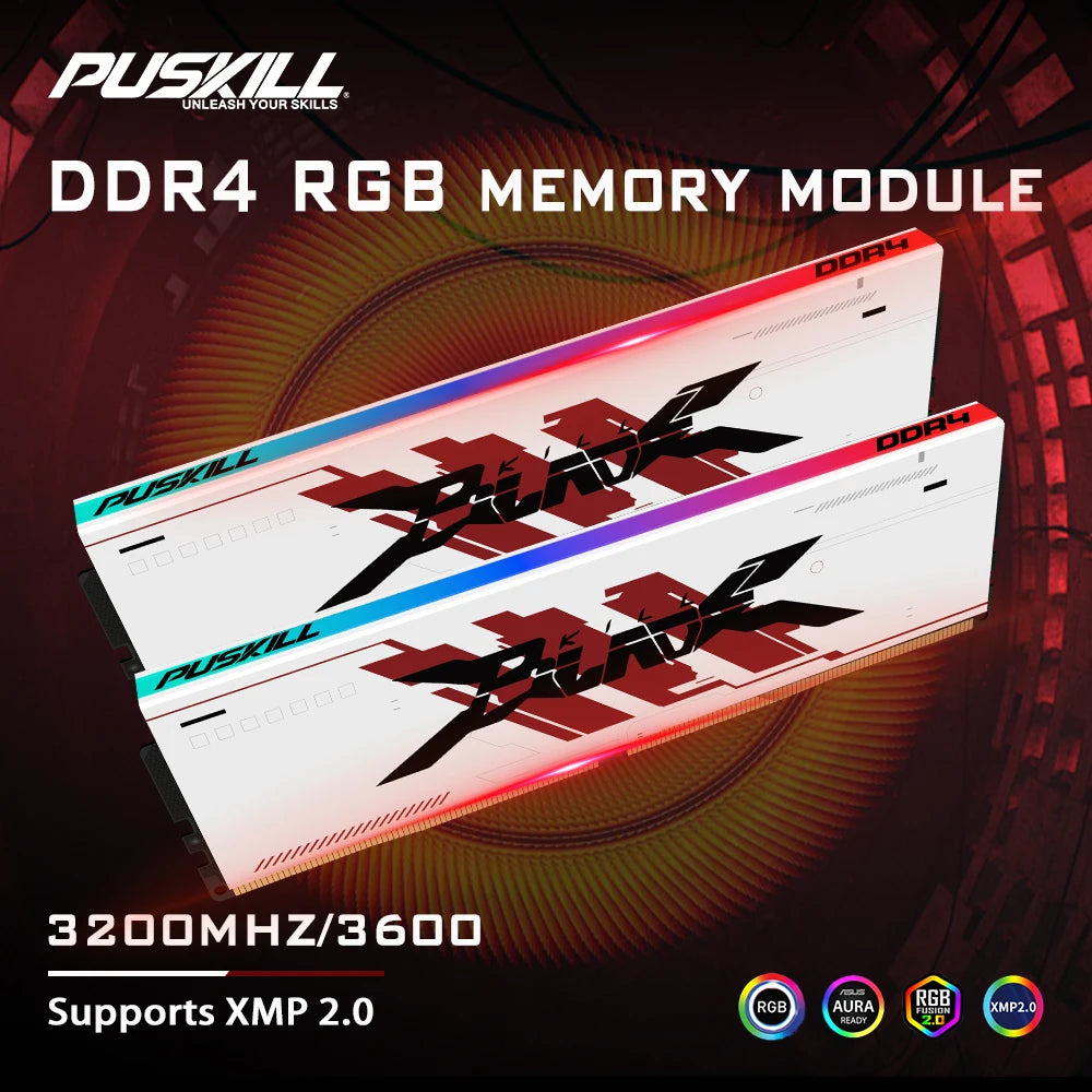 PUSKILL RGB DDR4 Memoria RAM  3600MHz 3200MHz 8GB 16GB  DIMM Desktop Gaming Memory - WinSupport Tech