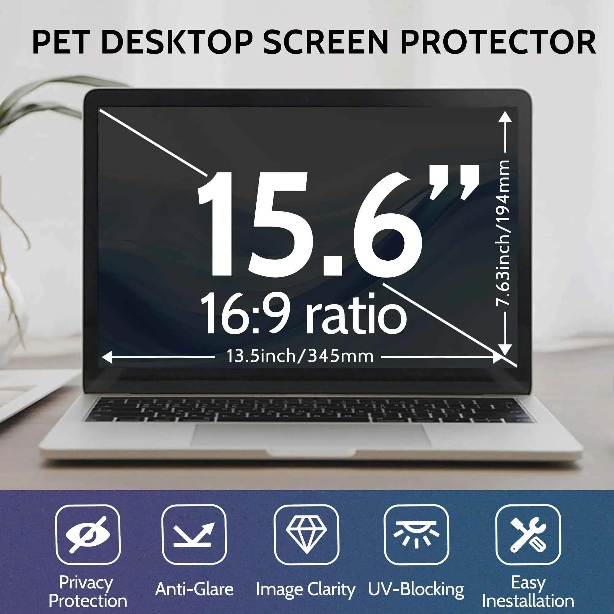 15.6 Inch Laptop Privacy Screen Filter Blue Light Blocking Anti-Glare for 16:9 Laptop Compatible with HP Dell Lenovo ASUS Acer