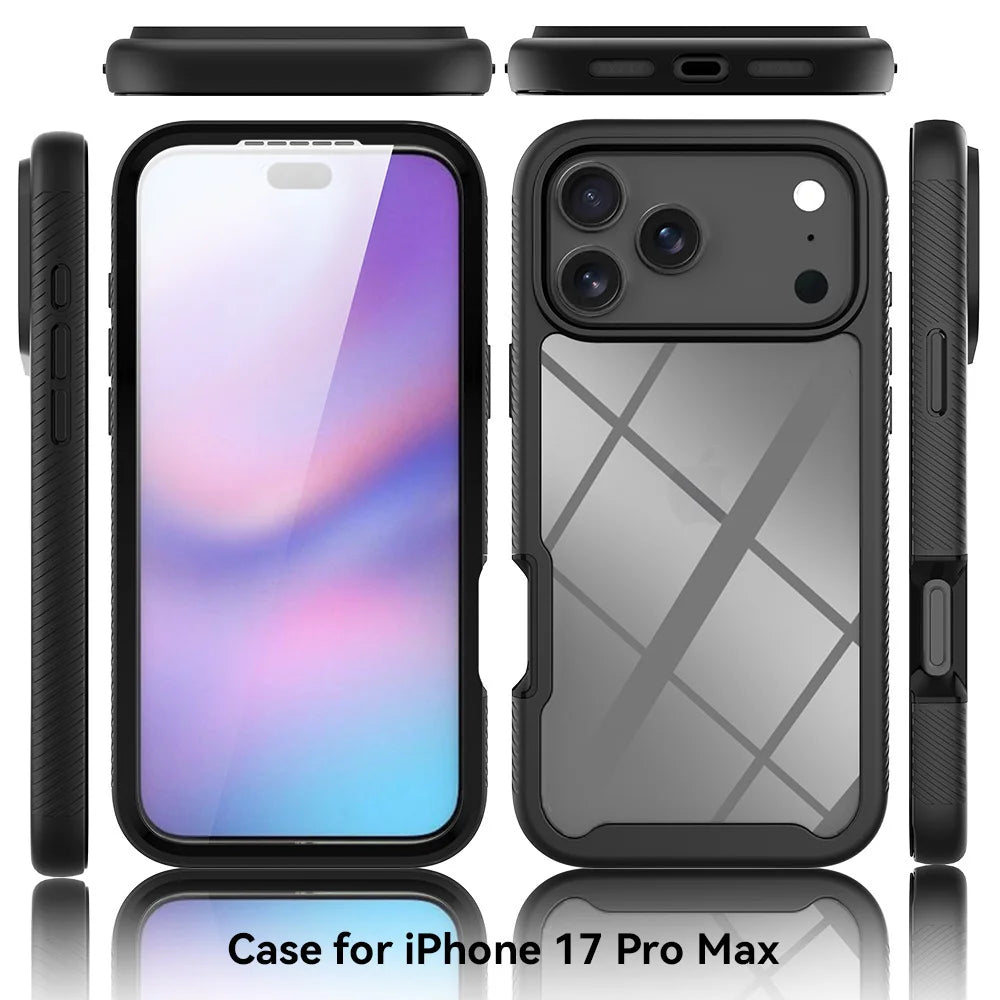 360 Full Body Protection Armor Clear Phone Case For iPhone 17 16 15 14 13 Pro Max Air 16e Plus Front Screen Shockproof Cover