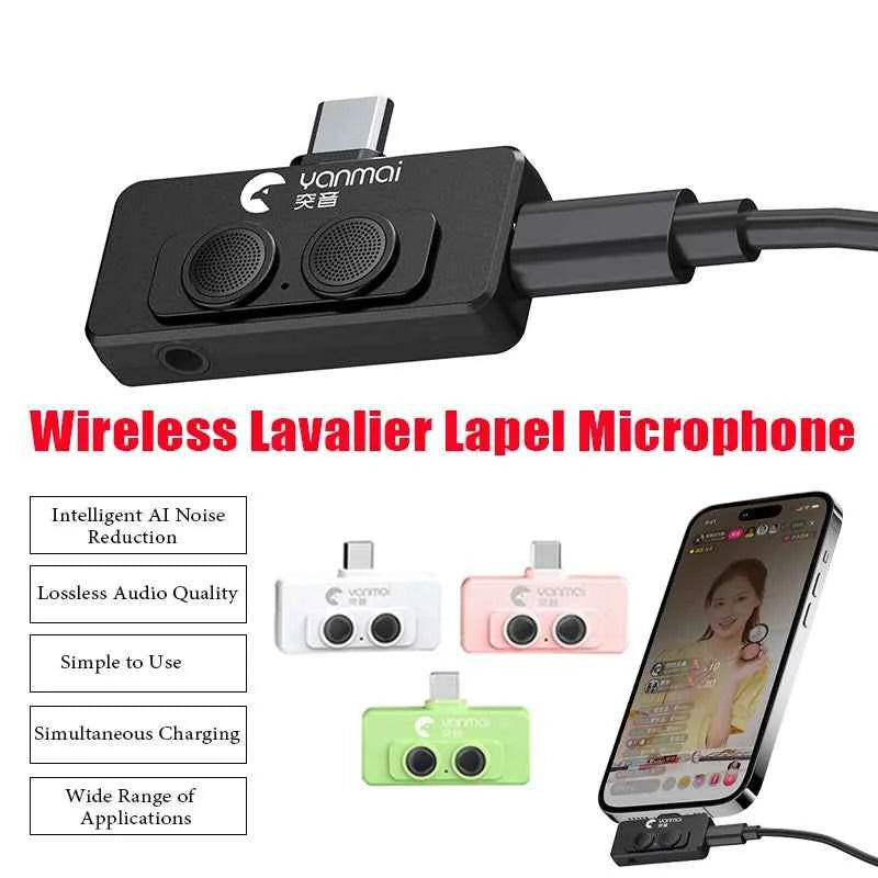 Wireless Lavalier Lapel Microphone For Oral Broadcasting and Vlogging AI Noise Reduction Plug and Play Mobile Phone Microphone