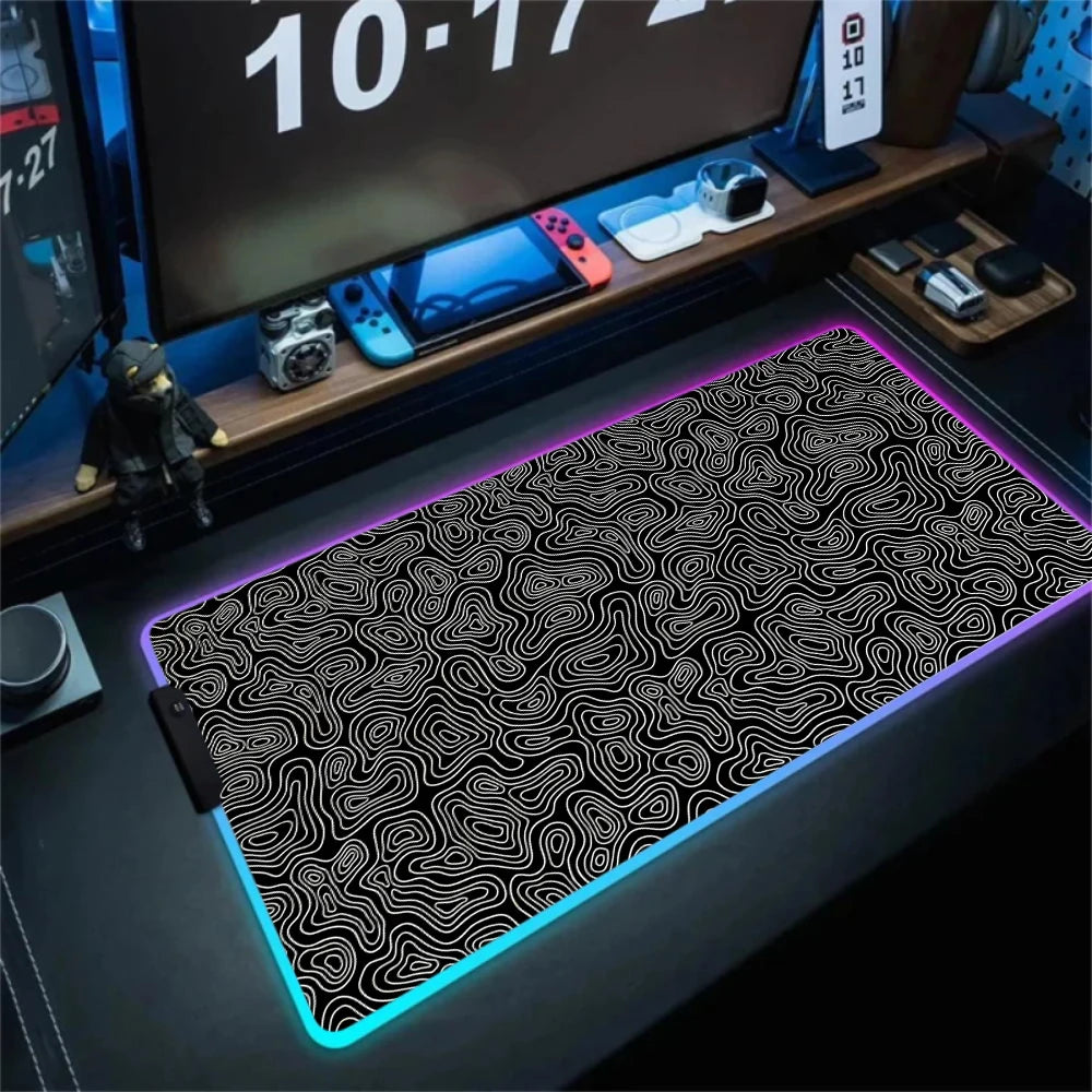 Anime Led Mouse Pad Strata Liquid White RGB Desk Carpet XL Luminescence Mouse Mat With Backlight Line Rubber anti slip Mousepad