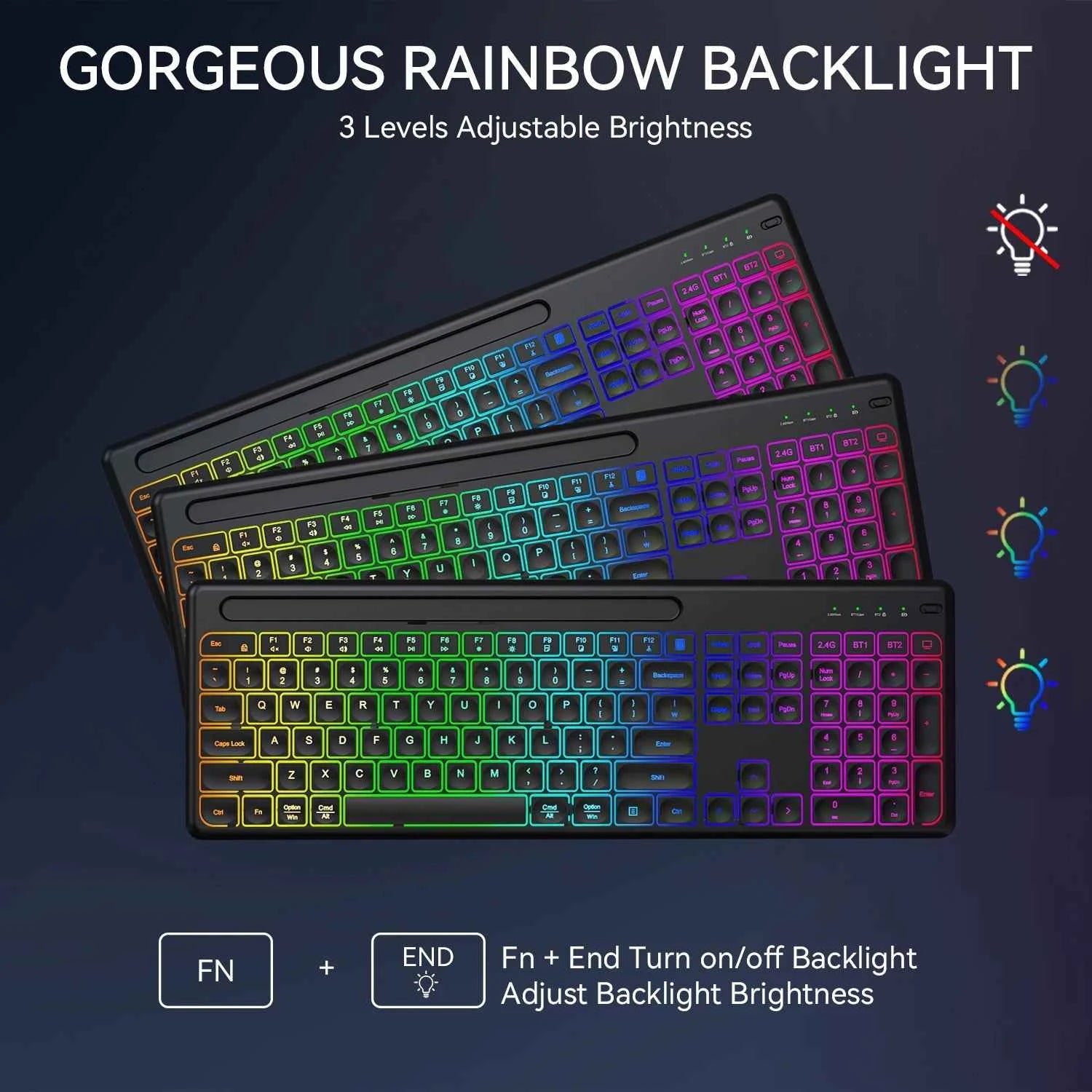 Ergonomic Backlit Keyboard Mouse Combo with Phone Holder 2.4G Wireless Rechargeable Keyboard Mouse Set for Win XP/7/8/10/11