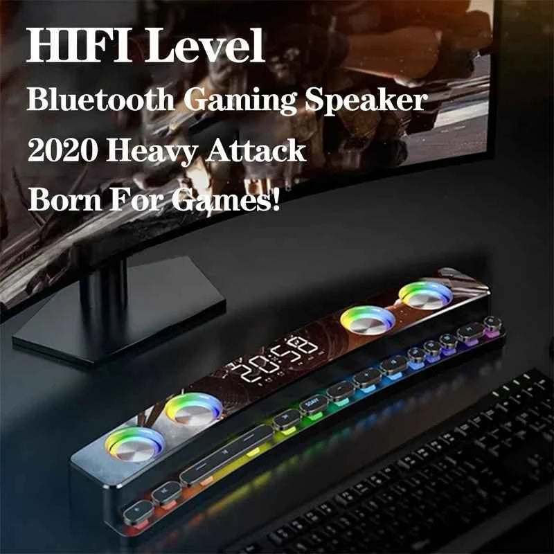 Computer Audio Desktop Notebook Long Multimedia Gaming Bluetooth Speaker Game Subwoofer 7 Color LED Lights/FM