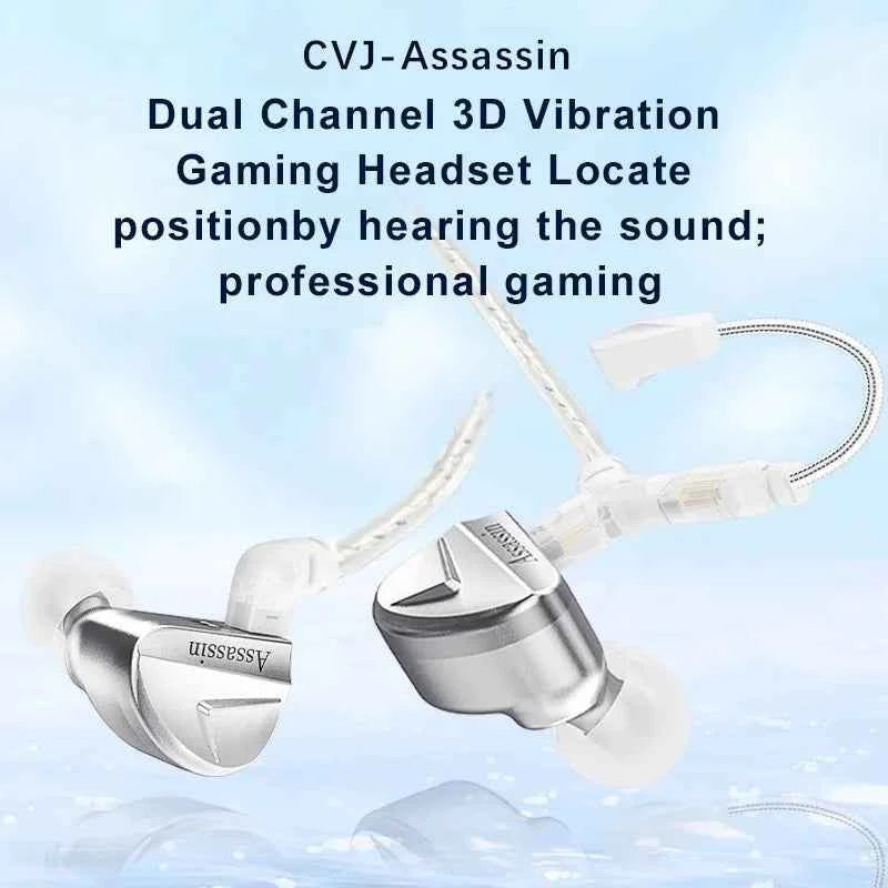 CVJ Assassin Silver in Ear Earphones 1BA+1DD+1Vibrate Game Mode HIFI Microphone Hybrid Tuning Switch Wired Earbuds IEM Headphone
