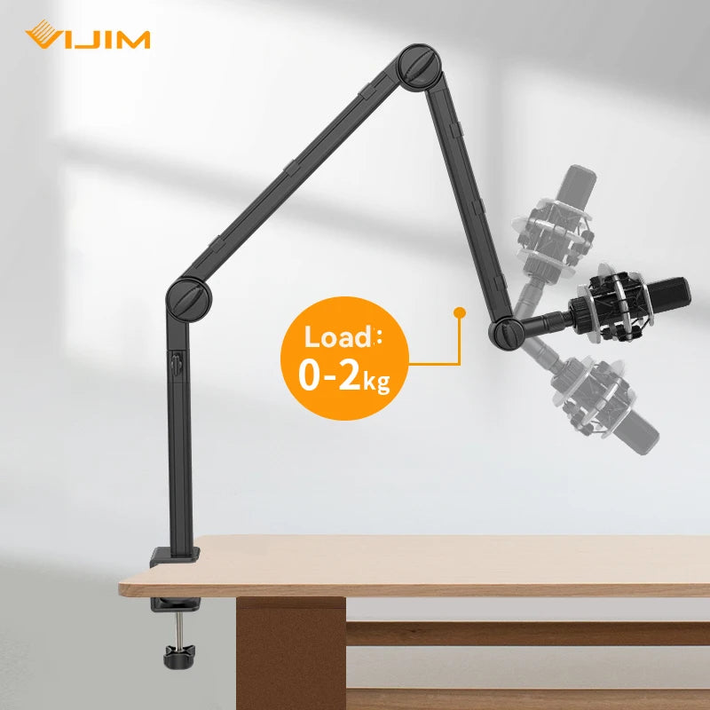 Vijim LS24/LS25 Microphone Boom Arm Stand – Heavy Duty Adjustable Desk Mount for Blue Yeti, DSLR Camera, Smartphone & Streaming Setup
