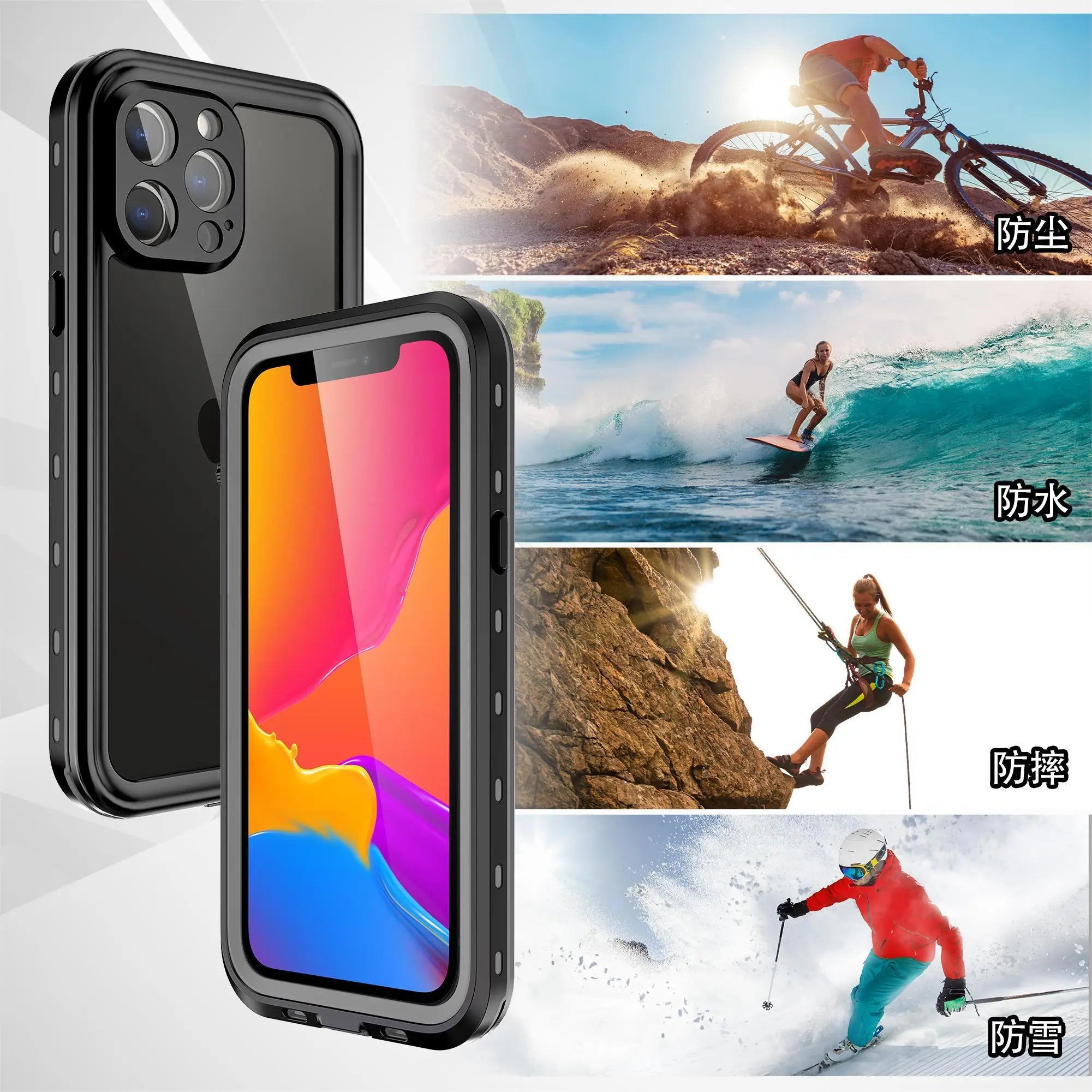 For iPhone 16 15 14 Plus 13 12 11 Pro XS Max XR IP68 Waterproof Phone Case Dustproof Diving Swim Surfing Cover Screen Protector