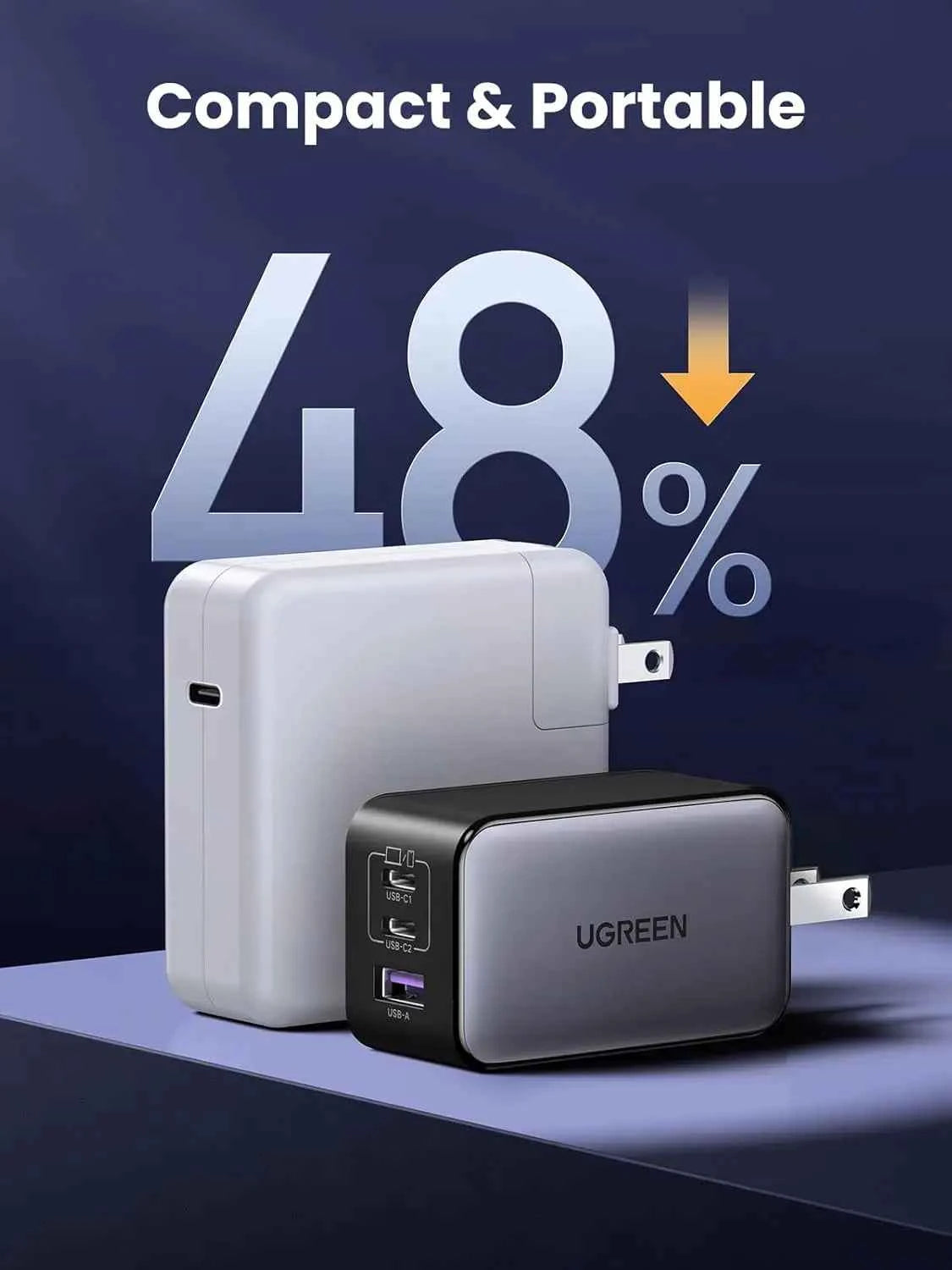 65W GaN USB C Wall Charger, 3-Port Compact Foldable Fast Charger for iPhone, Galaxy, Pixel, MacBook, iPad Pro (Black)