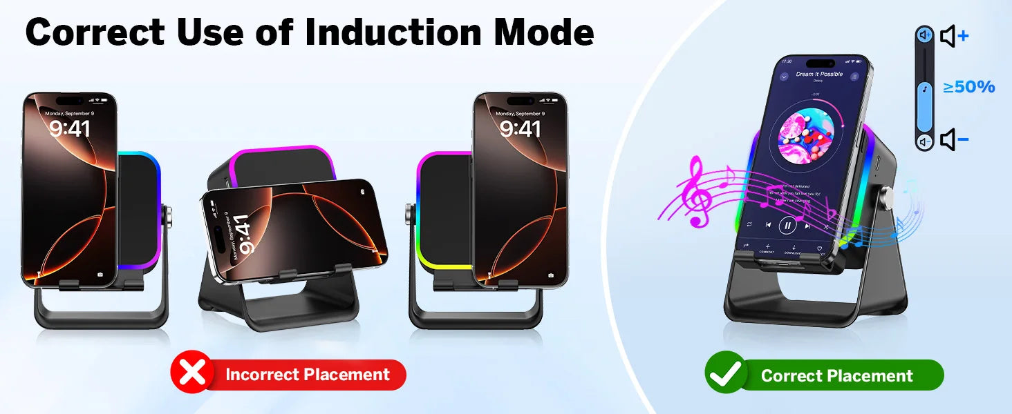 5 in 1 Wireless Induction Speaker with RGB Lights HIFI Sound Portable Bluetooth Phone Holder 8 Modes Auto-Induction Christmas Gift