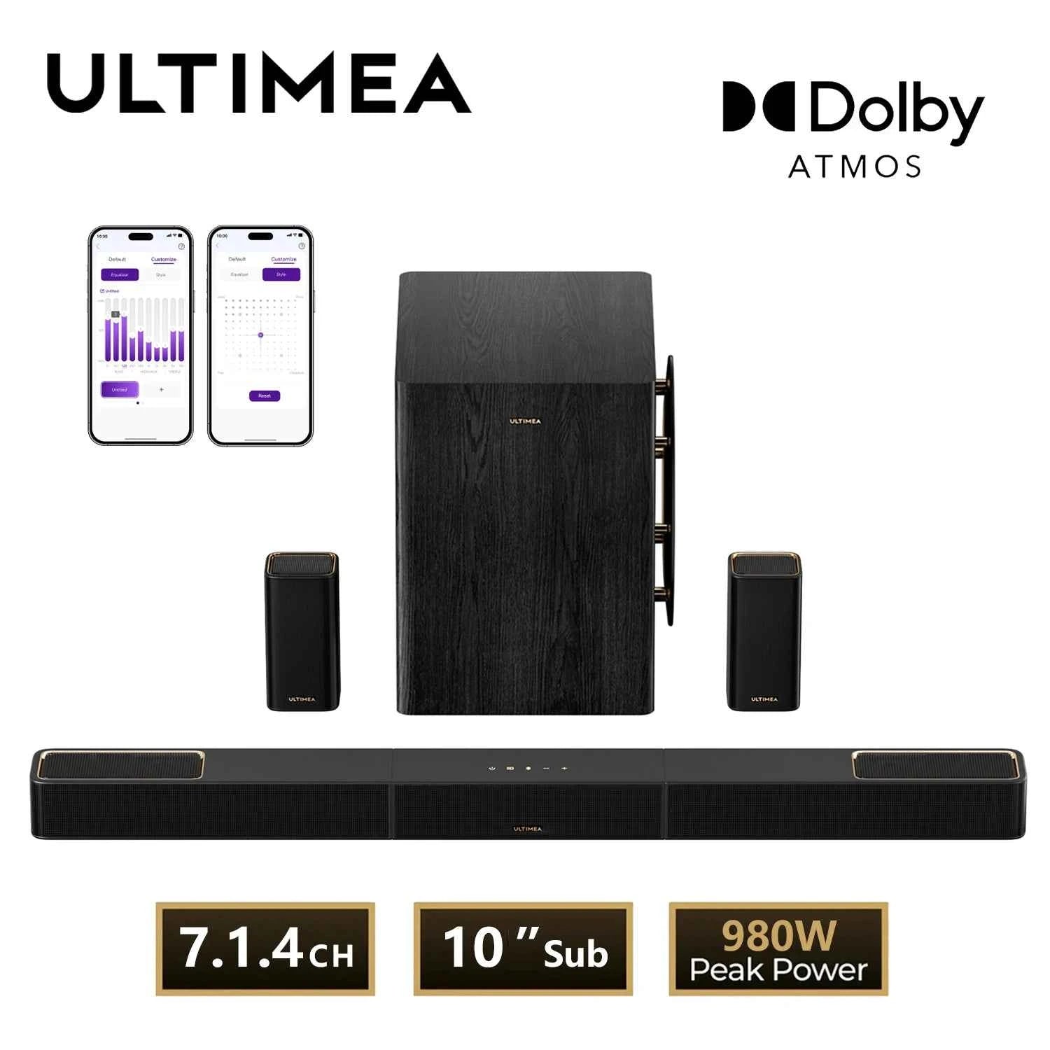 ULTIMEA 980W 7.1.4 Soundbar with Dolby Atmos&APP Control, 10