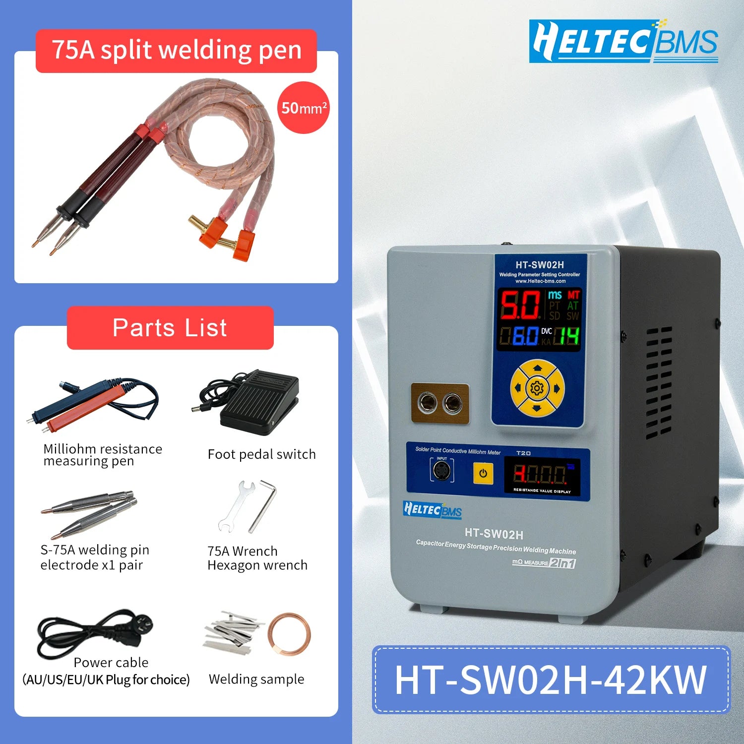 Heltec 21KW 36KW 42KW Capacitor Storage Battery Spot Welding Machine/Portable Small Spot Welder LED Display 0.5mm Thickness