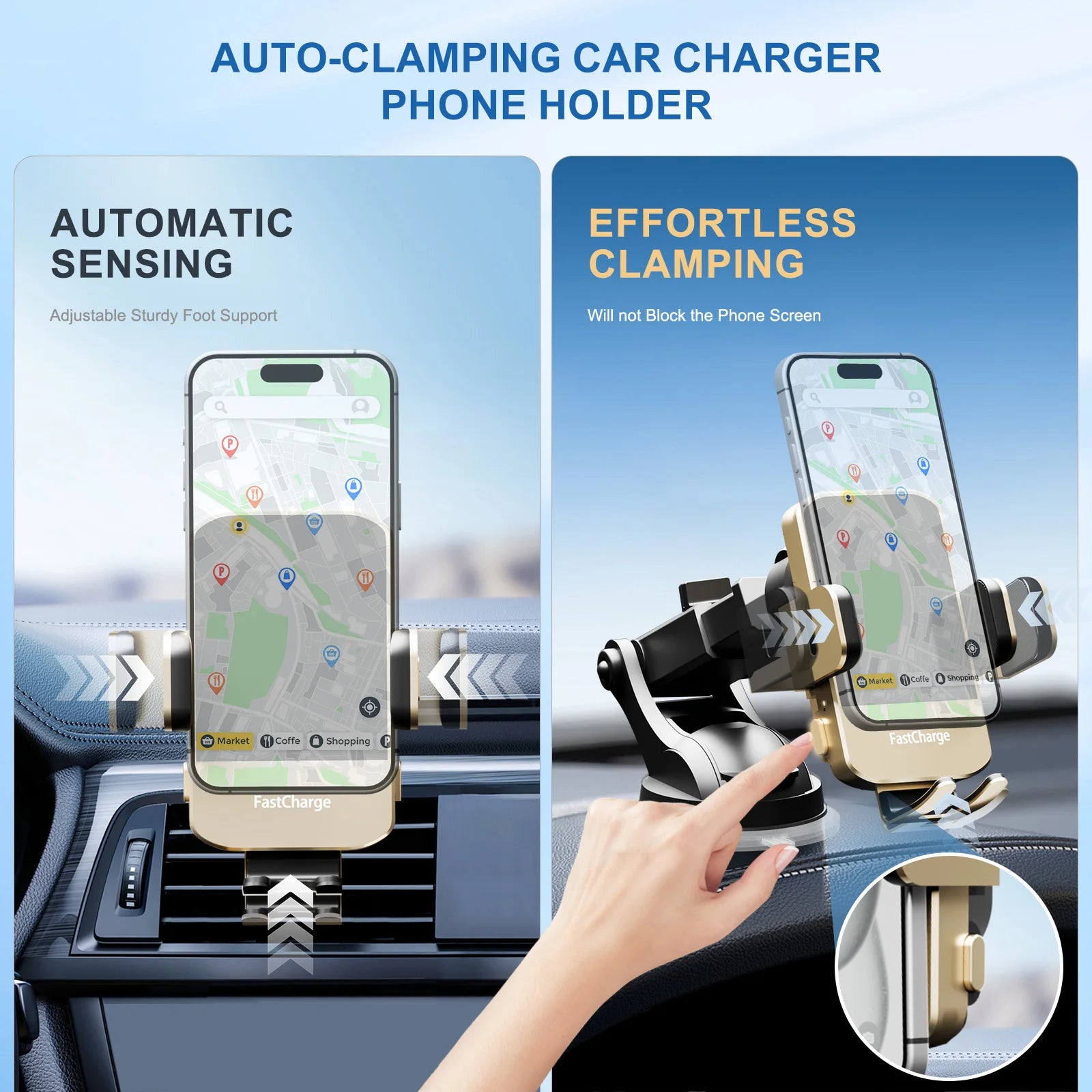 Wireless Car Charger Phone Holder 15W Fast Charge Station Mount Phone For IPhone 16 15 14 13 12 Pro Max 11 XR XS Samsung Galaxy