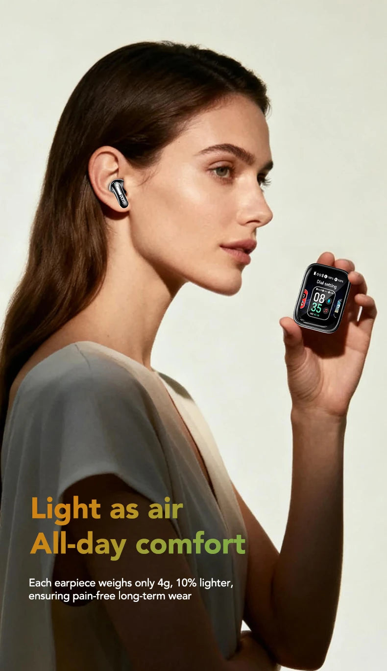 HTC NE48 Slider Headphones Wireless with a Colorful HD Display Touch Control In-Ear Bluetooth Earphones AI Translation Earbuds