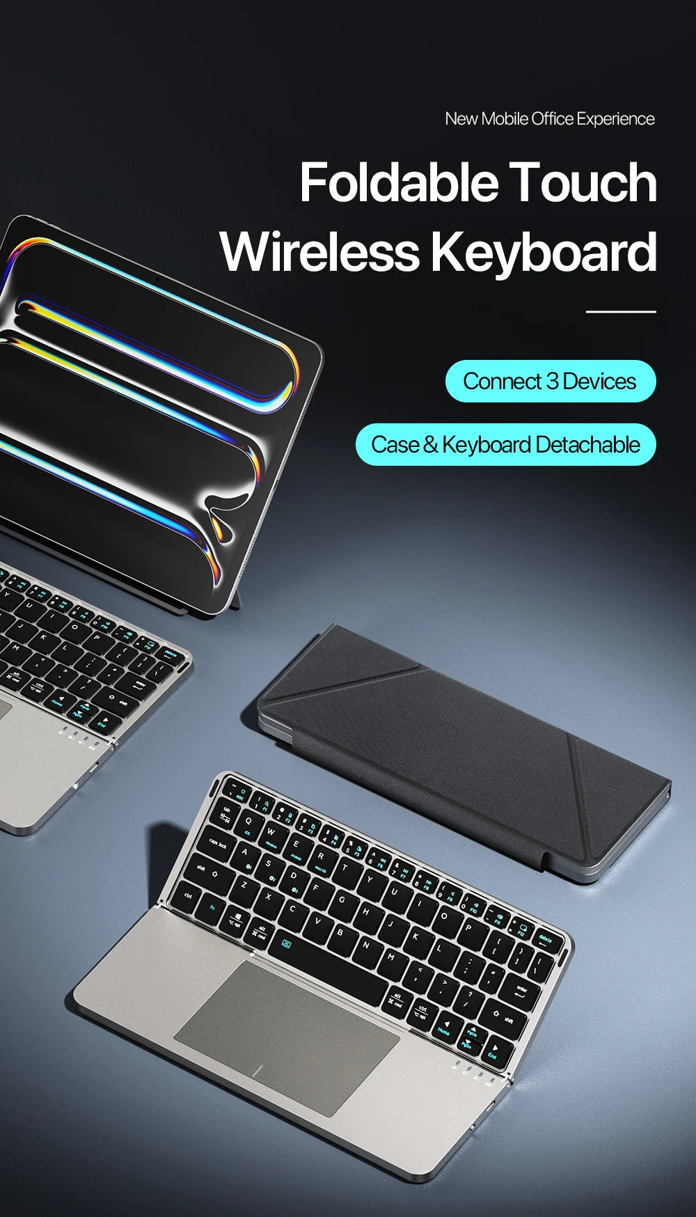 DUX DUCIS Foldable Bluetooth 5.0 Keyboard with Touchpad & Phone Holder For Phones Tablets PC iOS Android Windows Mac