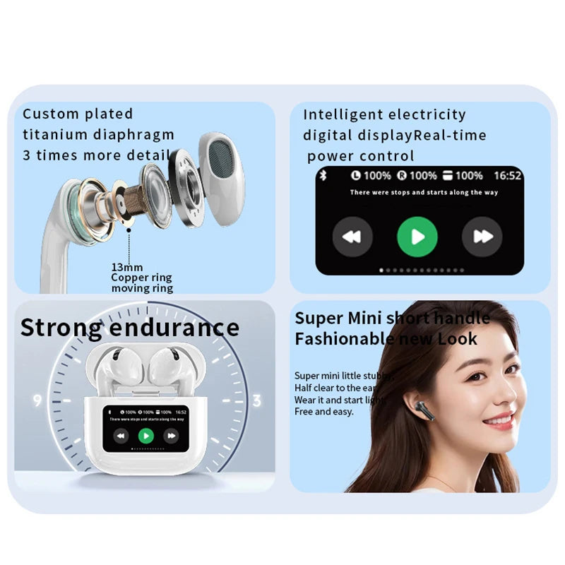 Newest ANC Bluetooth Earphones Wireless Headphones App Noise-canceling Call Headphones Waterproof Gaming Touch Screen Headset