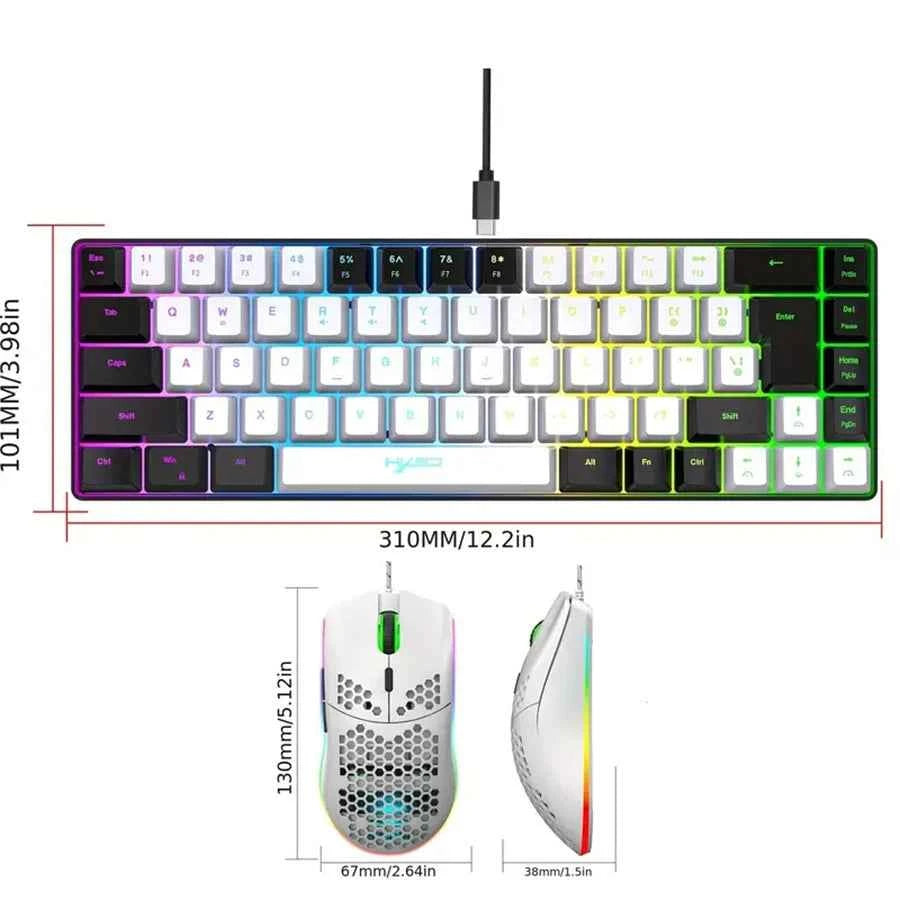 Ergonomic 68-Key Mini Wired Keyboard with RGB Backlit and Optical Mouse, Compact Gaming Kit for PS4, Xbox, PC, Laptop, Mac