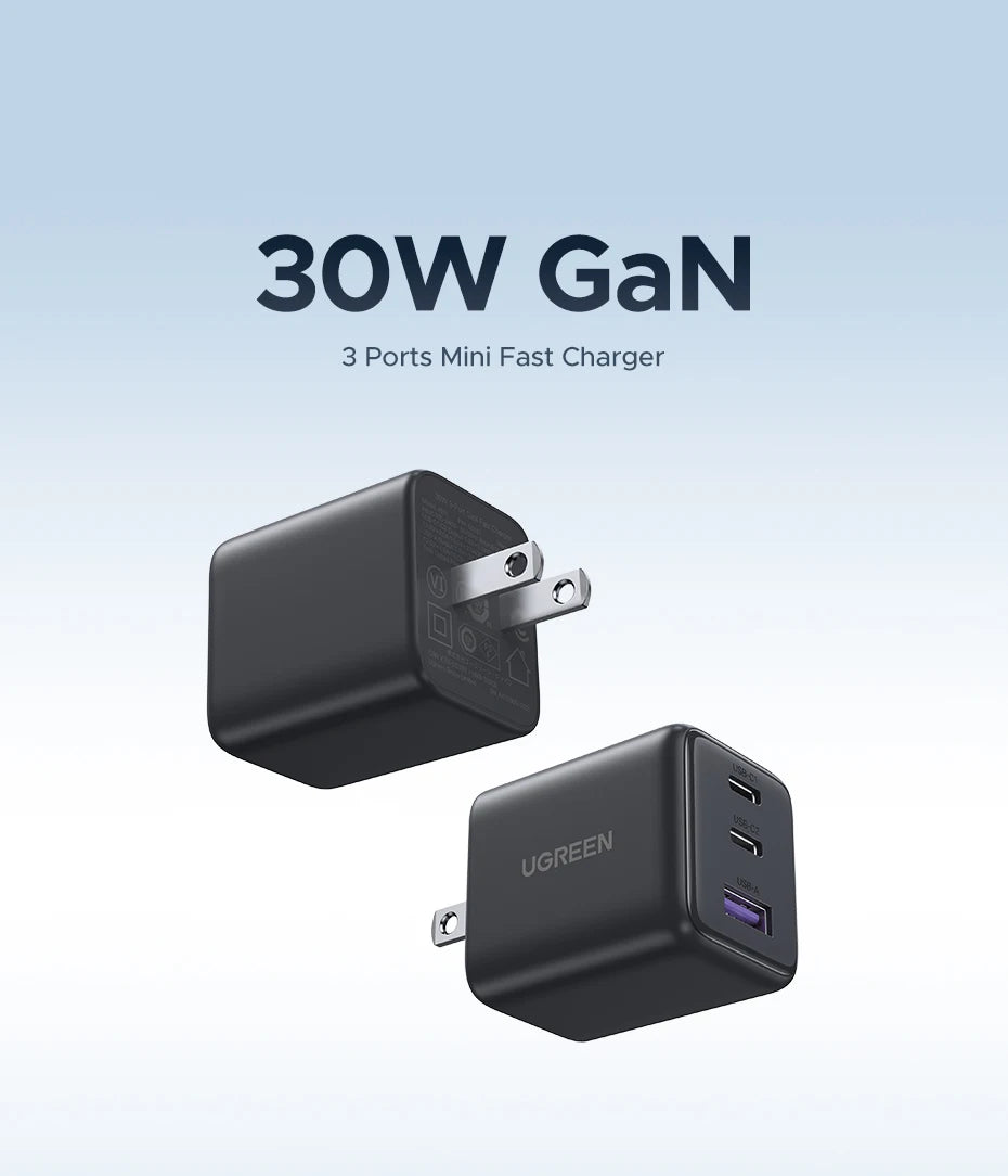 【US Plug】UGREEN 30W GaN Charger Mini PD 3.0 USB C Phone Charger For iPhone 17 16 15 Pro Max Samsung S25 Xiaomi Tablet iPad Air