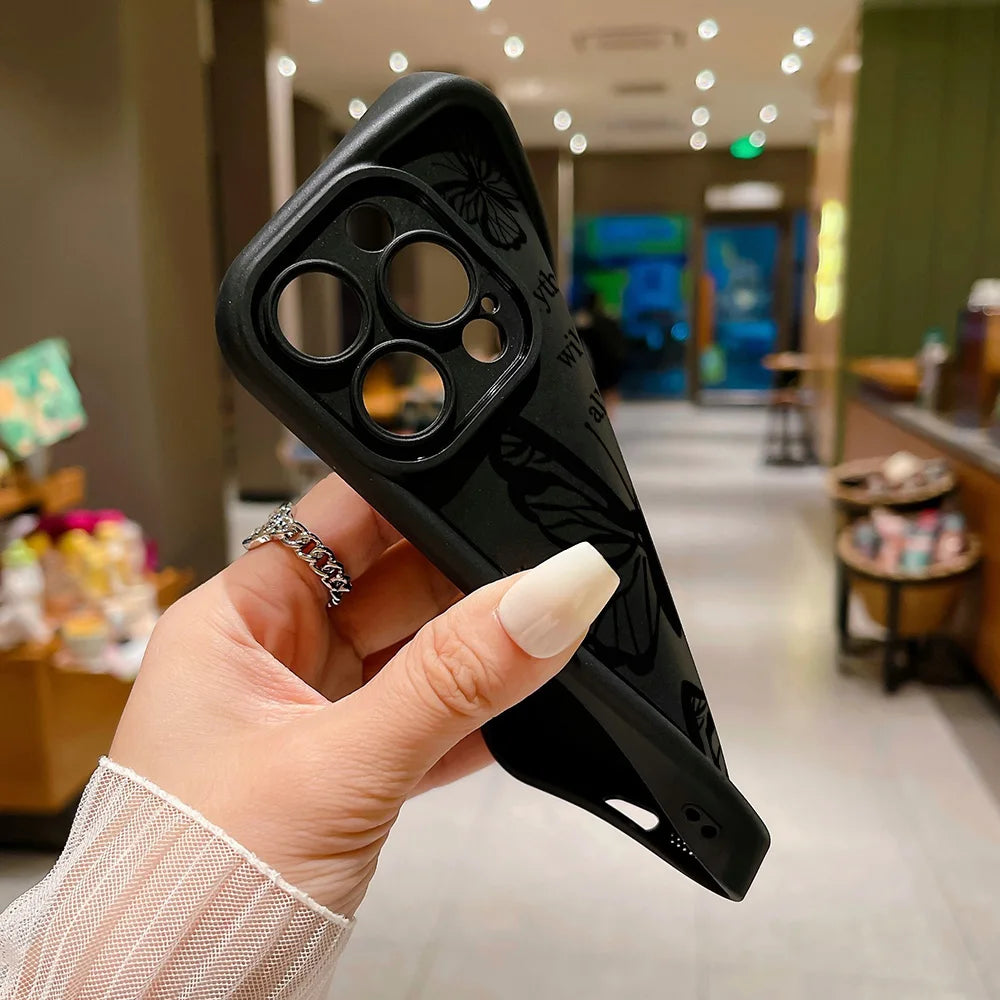 Black Butterfly Silicone Phone Case For iPhone 11 13 14 12 15 17 16 Pro Max Candy Color Soft Cover