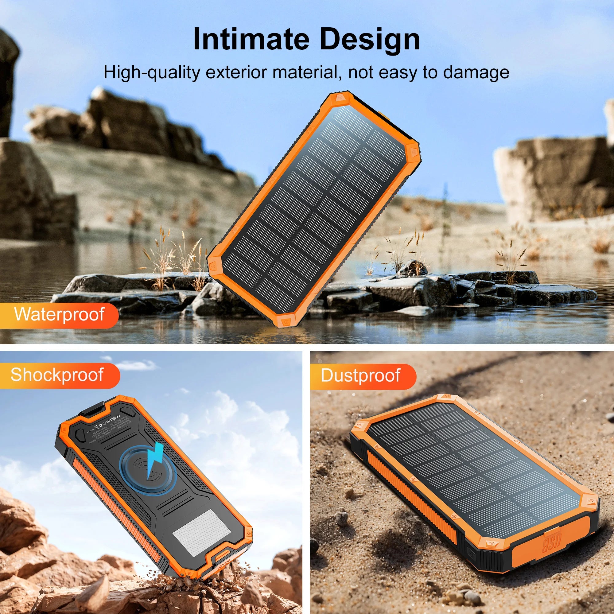 Solar Power Bank Wireless Charger 20,000mAh,Portable Solar Powered USB C Input/Output with Camping Flashlight for Cell Phone