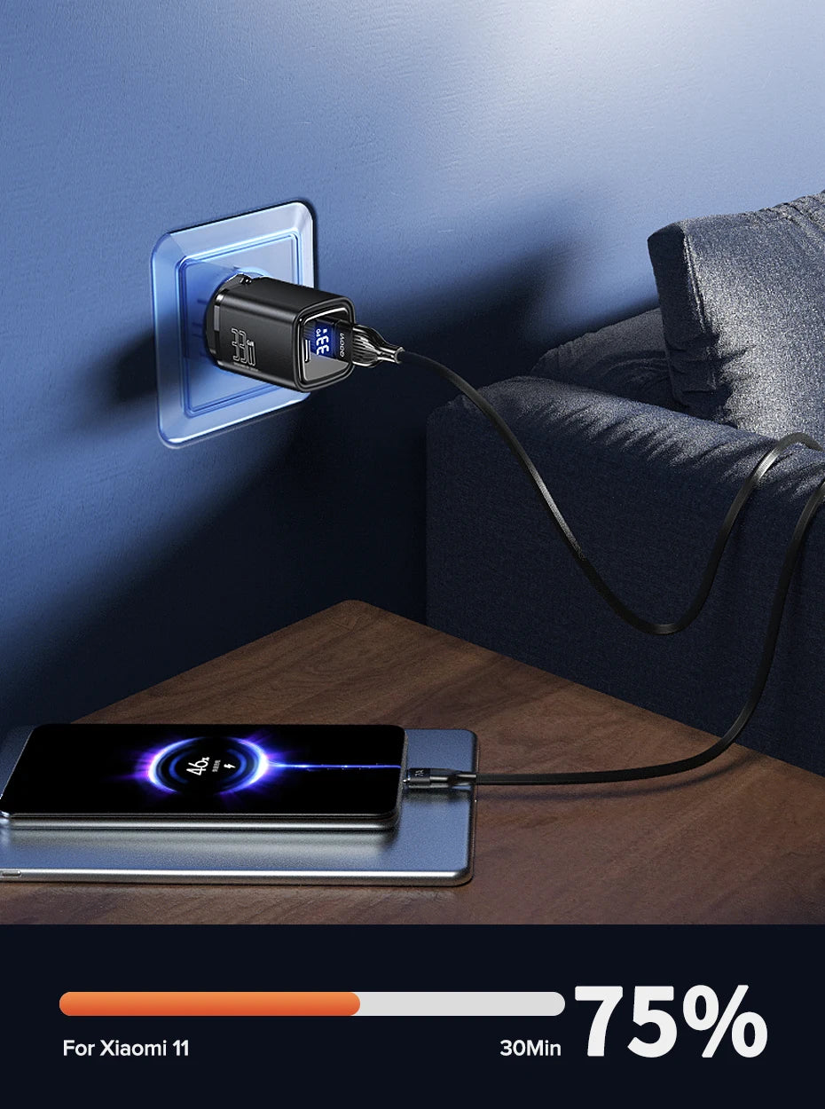 QOOVI 33W GaN Charger USB Type C Fast Charging Adapter Quick Charge QC3.0 PD USB-C Wall Charger For iPhone Samsung Xiaomi iPad